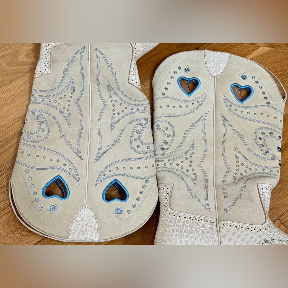 ARIAT Hearts Cowboy Cowgirl Boots FATBOY BABY BUCK Cream Bone Gator Leather - Picture 7 of 17